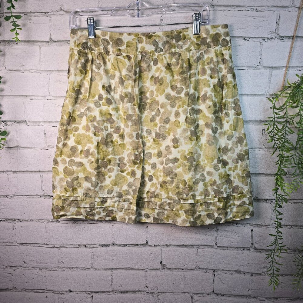 ANN TAYLOR LOFT WHITE GREEN BEIGE POLKA DOT PRINT COTTON SKIRT LINED WOMENS 6